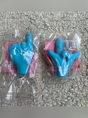 Novelty Hand Gesture Pencil Topper Erasers Blue (2-Pack)